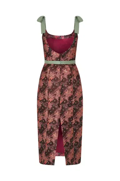 Markarian Acacia Burgundy Floral Brocade Corset Dress | Thumbnail 6