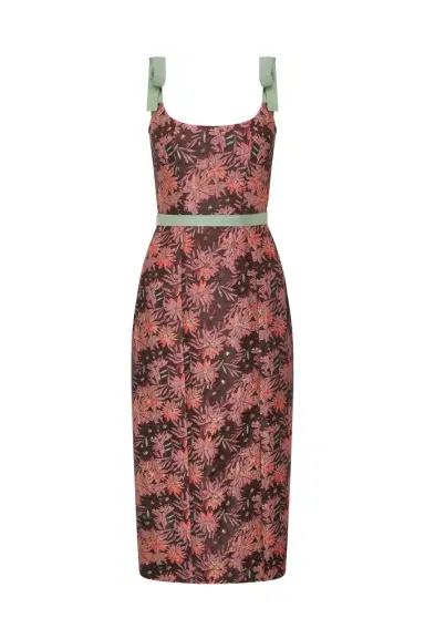 Markarian Acacia Burgundy Floral Brocade Corset Dress | Thumbnail 1