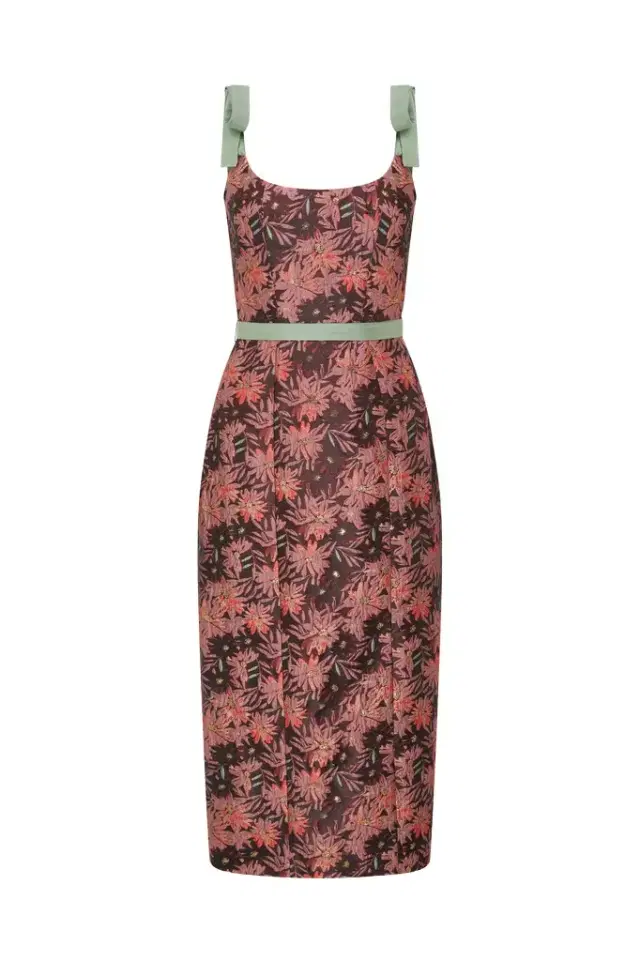 Markarian Acacia Burgundy Floral Brocade Corset Dress
