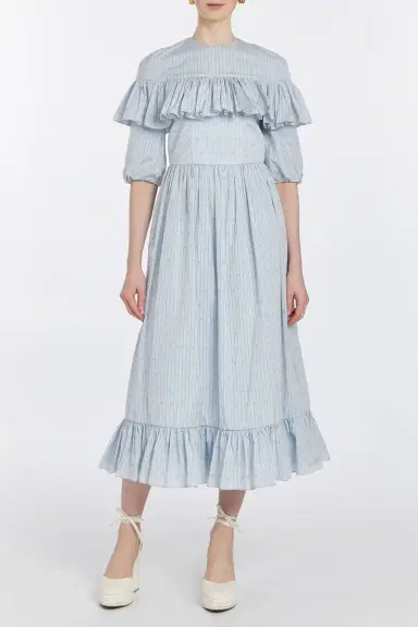 Markarian Buttercup Blue And Yellow Striped Midi Dress | Thumbnail 4