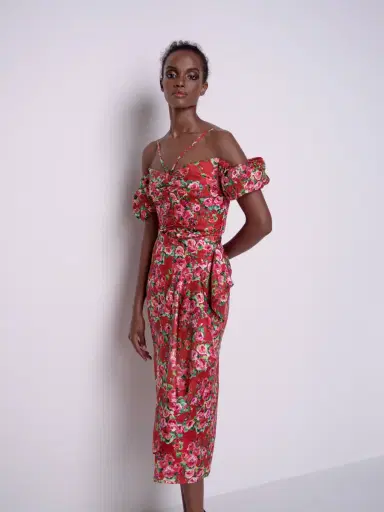 Markarian Shirley Red Rose Floral Ruffle Midi Skirt | Thumbnail 2 Markarian Shirley Red Rose Floral Ruffle Midi Skirt | Thumbnail 2
