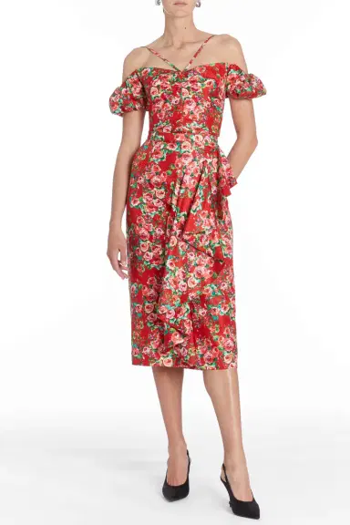 Markarian Shirley Red Rose Floral Ruffle Midi Skirt | Thumbnail 3 Markarian Shirley Red Rose Floral Ruffle Midi Skirt | Thumbnail 3