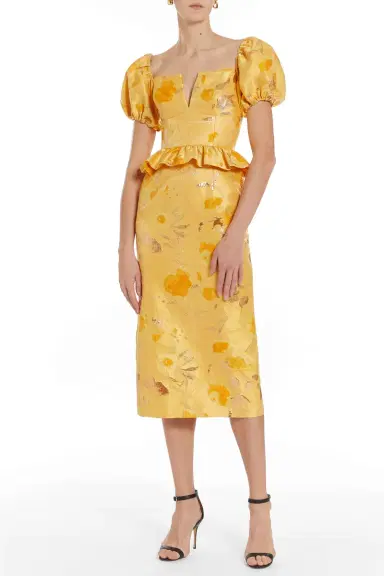 Markarian Yara Gold Floral Brocade Midi Dress | Thumbnail 3 Markarian Yara Gold Floral Brocade Midi Dress | Thumbnail 3