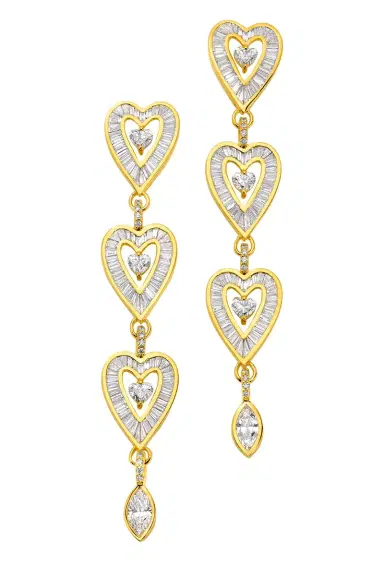 BUDDHA MAMA Diamond Long Heart Drop Earrings | Thumbnail 1