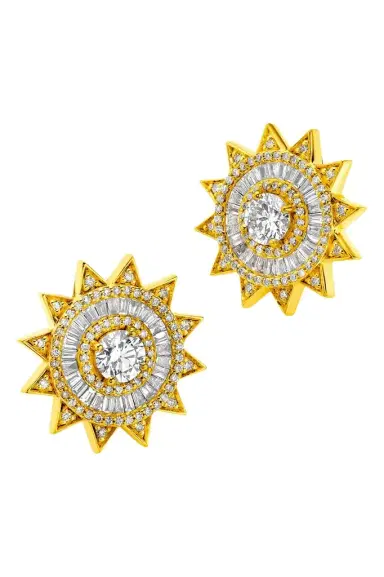 BUDDHA MAMA Diamond Sun Omega Earrings | Thumbnail 1