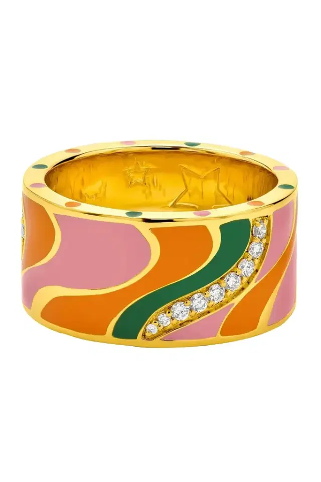 BUDDHA MAMA Diamond Pink Green Groovy Swirl Band Ring