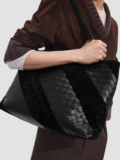 Bottega Veneta Men's Small Intrecciato Leather & Suede Tote | Thumbnail 2 Bottega Veneta Men's Small Intrecciato Leather & Suede Tote | Thumbnail 2