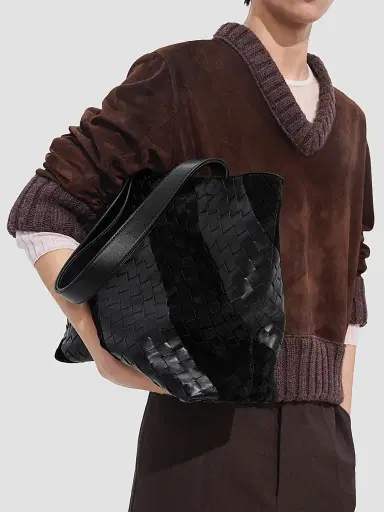 Bottega Veneta Men's Small Intrecciato Leather & Suede Tote | Thumbnail 3 Bottega Veneta Men's Small Intrecciato Leather & Suede Tote | Thumbnail 3