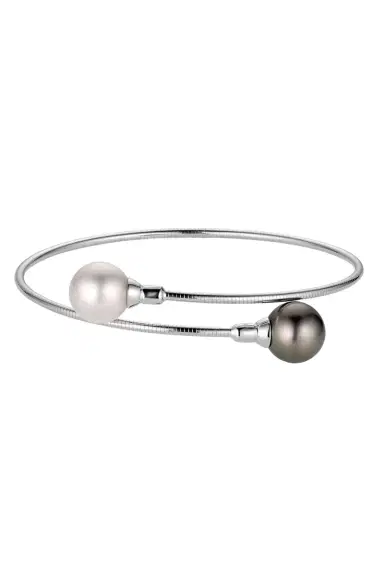 BAGGINS Tahitian South Sea Pearls Black Wire Bangle Bracelet | Thumbnail 1