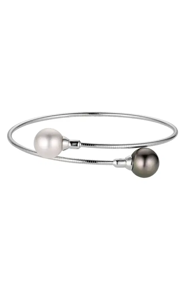 BAGGINS Tahitian South Sea Pearls Black Wire Bangle Bracelet
