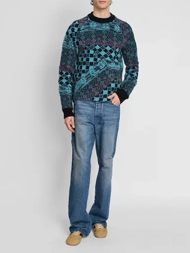 Dries Van Noten Men's Macos Patchwork Jacquard Wool Sweater | Thumbnail 2 Dries Van Noten Men's Macos Patchwork Jacquard Wool Sweater | Thumbnail 2