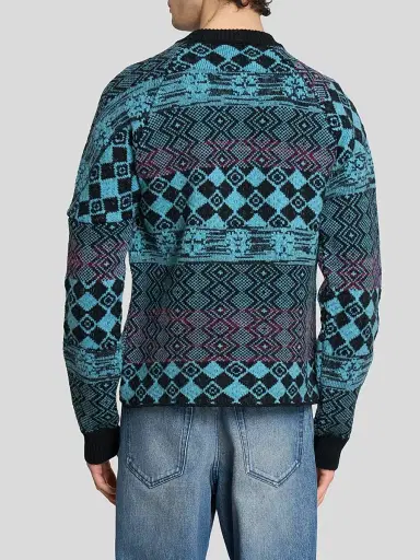 Dries Van Noten Men's Macos Patchwork Jacquard Wool Sweater | Thumbnail 3 Dries Van Noten Men's Macos Patchwork Jacquard Wool Sweater | Thumbnail 3