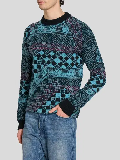 Dries Van Noten Men's Macos Patchwork Jacquard Wool Sweater | Thumbnail 4 Dries Van Noten Men's Macos Patchwork Jacquard Wool Sweater | Thumbnail 4