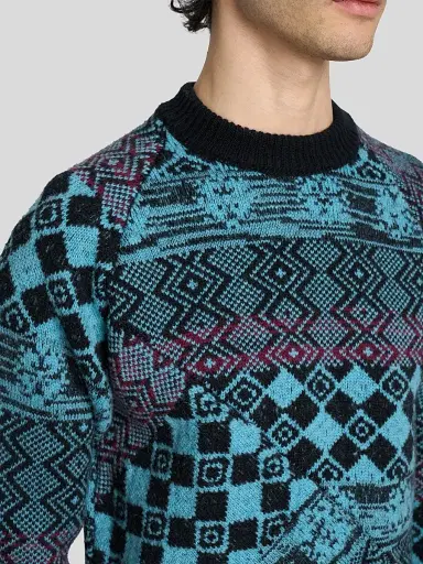 Dries Van Noten Men's Macos Patchwork Jacquard Wool Sweater | Thumbnail 5 Dries Van Noten Men's Macos Patchwork Jacquard Wool Sweater | Thumbnail 5
