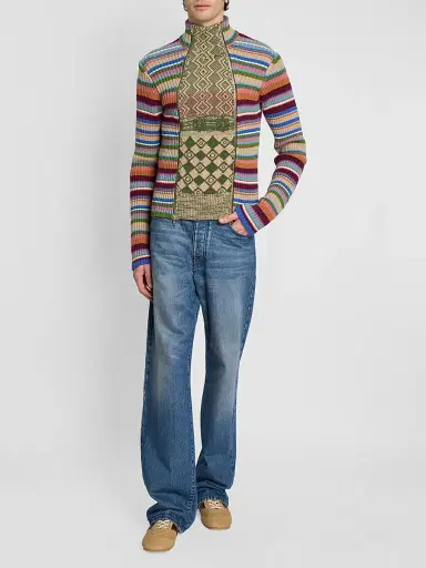 Dries Van Noten Men's Striped Wool Rib-Knit Cardigan | Thumbnail 2 Dries Van Noten Men's Striped Wool Rib-Knit Cardigan | Thumbnail 2