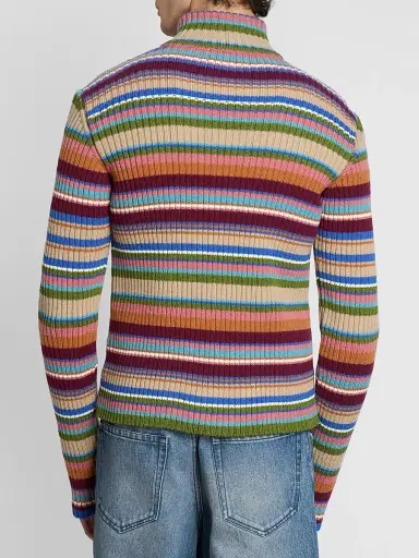 Dries Van Noten Men's Striped Wool Rib-Knit Cardigan | Thumbnail 3 Dries Van Noten Men's Striped Wool Rib-Knit Cardigan | Thumbnail 3