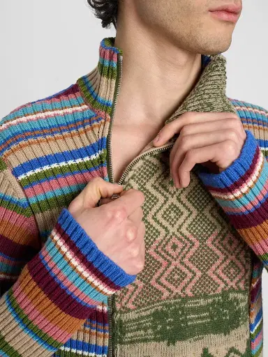 Dries Van Noten Men's Striped Wool Rib-Knit Cardigan | Thumbnail 5 Dries Van Noten Men's Striped Wool Rib-Knit Cardigan | Thumbnail 5