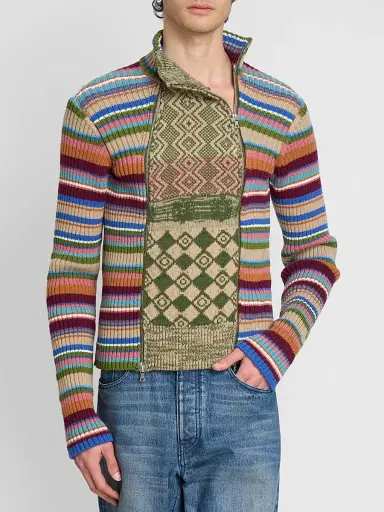 Dries Van Noten Men's Striped Wool Rib-Knit Cardigan | Thumbnail 6 Dries Van Noten Men's Striped Wool Rib-Knit Cardigan | Thumbnail 6