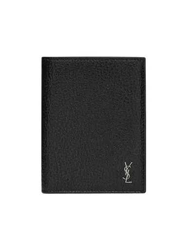 Saint Laurent Men's Tiny Cassandre Credit Card Wallet in Grained Leather | Thumbnail 1 Saint Laurent Men's Tiny Cassandre Credit Card Wallet in Grained Leather | Thumbnail 1