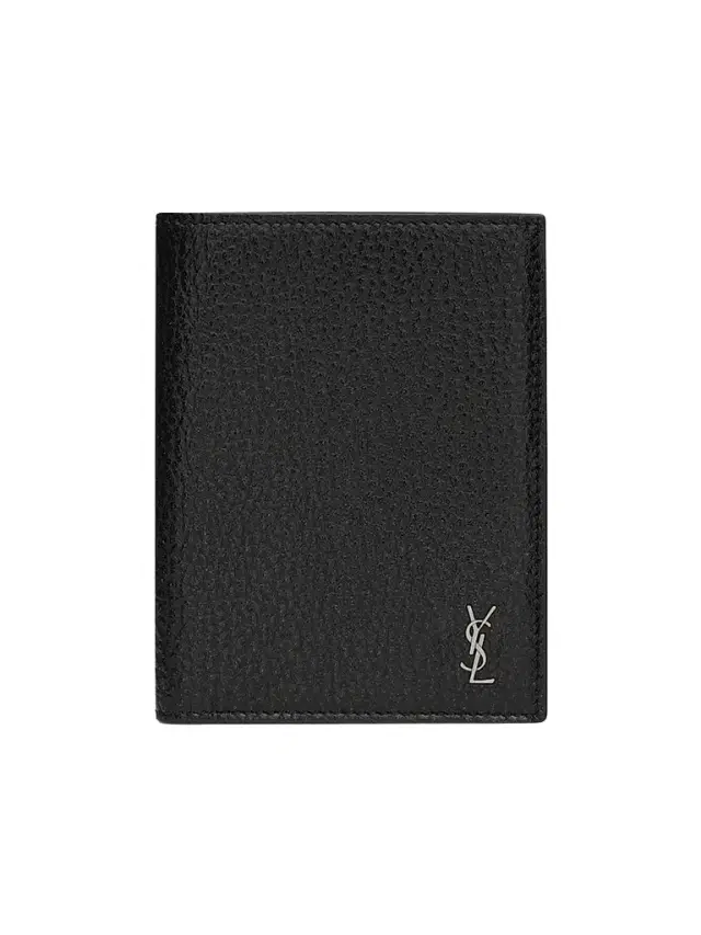 Saint Laurent Men's Tiny Cassandre Credit Card Wallet in Grained Leather