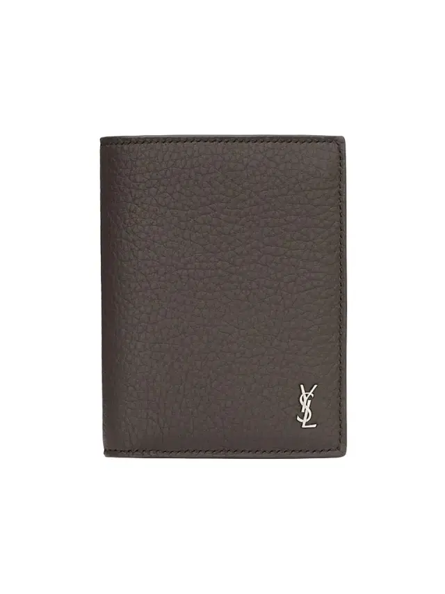 Saint Laurent Men's Tiny Cassandre Credit Card Wallet in Grained Leather
