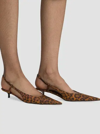 Saint Laurent Women's Secret Slingback Pumps in Leopard Grosgrain | Thumbnail 5 Saint Laurent Women's Secret Slingback Pumps in Leopard Grosgrain | Thumbnail 5