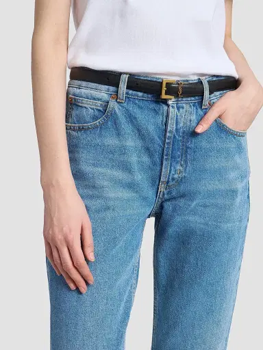 Saint Laurent Women's Cassandre Thin Reversible Belt in Smooth Leather | Thumbnail 2