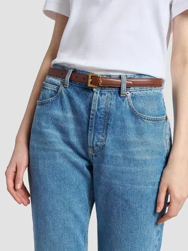 Saint Laurent Women's Cassandre Thin Reversible Belt in Smooth Leather | Thumbnail 3