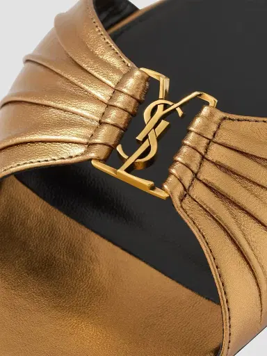 Saint Laurent Women's Babylone Slides in Metallic Leather | Thumbnail 4