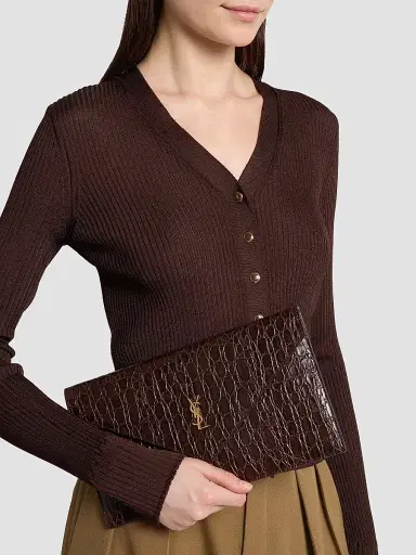 Saint Laurent Women's Paris Pouch in Crocodile-Embossed Leather | Thumbnail 3 Saint Laurent Women's Paris Pouch in Crocodile-Embossed Leather | Thumbnail 3