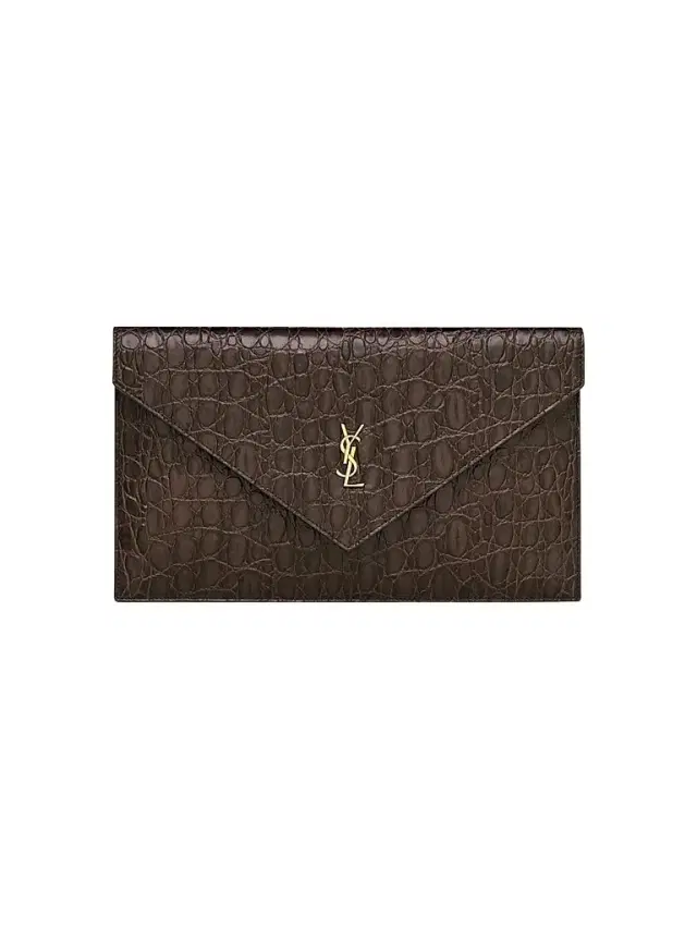 Saint Laurent Women's Paris Pouch in Crocodile-Embossed Leather