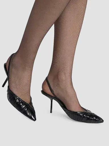 Saint Laurent Women's Folie Slingback Pumps in Smooth Leather and Faux-Python | Thumbnail 6