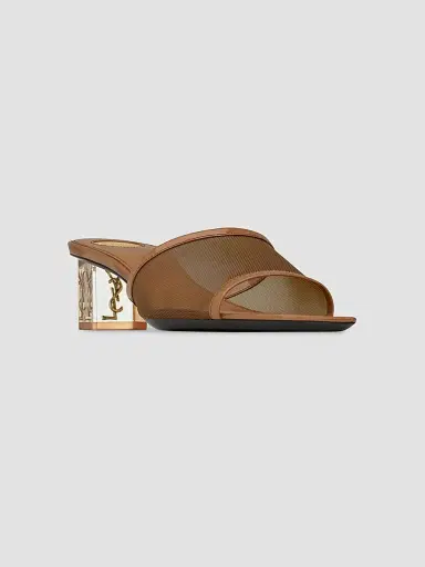 Saint Laurent Women's Sip Mule Sandals in Mesh and Patent Leather | Thumbnail 2