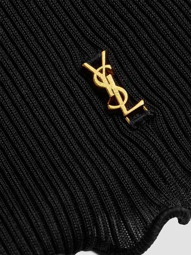 Saint Laurent Women's Cassandre Lace-Cuff Top in Ribbed Silk Jersey | Thumbnail 6