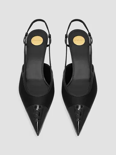 Saint Laurent Women's Slingback Pumps in Satin Crepe and Patent Leather | Thumbnail 3 Saint Laurent Women's Slingback Pumps in Satin Crepe and Patent Leather | Thumbnail 3