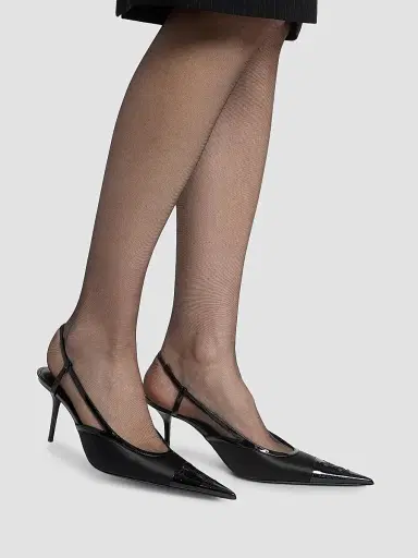 Saint Laurent Women's Slingback Pumps in Satin Crepe and Patent Leather | Thumbnail 5 Saint Laurent Women's Slingback Pumps in Satin Crepe and Patent Leather | Thumbnail 5