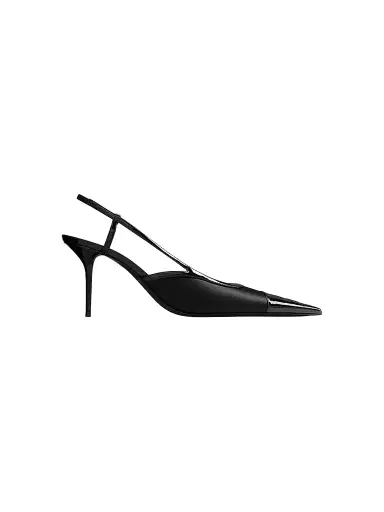 Saint Laurent Women's Slingback Pumps in Satin Crepe and Patent Leather | Thumbnail 1 Saint Laurent Women's Slingback Pumps in Satin Crepe and Patent Leather | Thumbnail 1