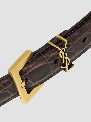 Saint Laurent Women's Cassandre Thin Belt in Crocodile-Embossed Leather | Thumbnail 4 Saint Laurent Women's Cassandre Thin Belt in Crocodile-Embossed Leather | Thumbnail 4