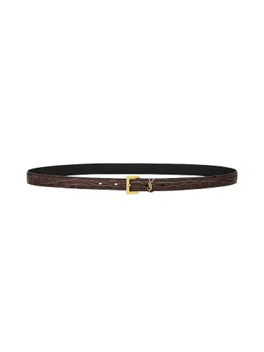 Saint Laurent Women's Cassandre Thin Belt in Crocodile-Embossed Leather | Thumbnail 1 Saint Laurent Women's Cassandre Thin Belt in Crocodile-Embossed Leather | Thumbnail 1
