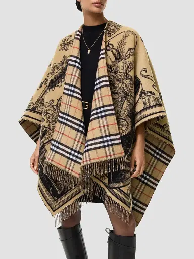 Burberry Women's Reversible Etched Knight Wool Cape | Thumbnail 2
