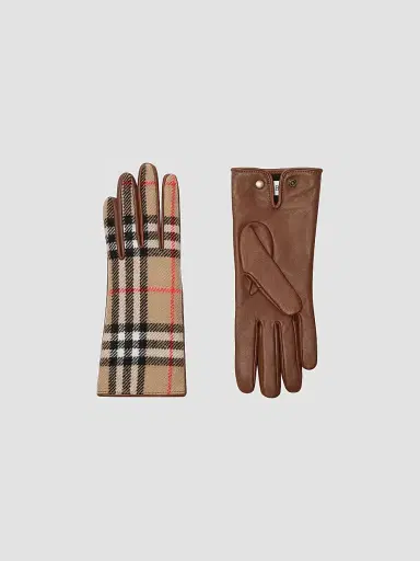 Burberry Women's Check Wool & Leather Gloves | Thumbnail 2 Burberry Women's Check Wool & Leather Gloves | Thumbnail 2