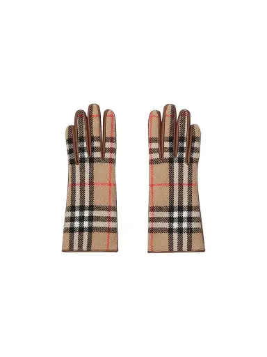 Burberry Women's Check Wool & Leather Gloves | Thumbnail 1 Burberry Women's Check Wool & Leather Gloves | Thumbnail 1