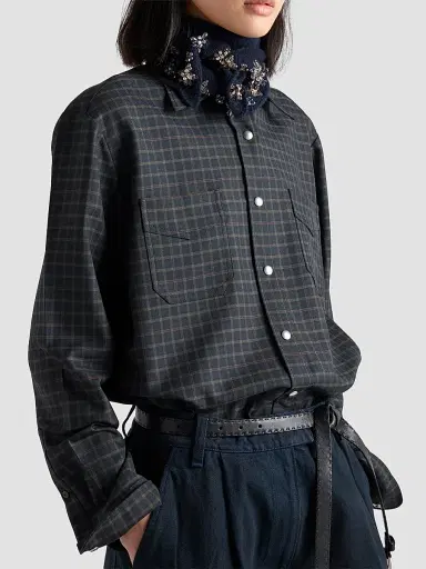 Prada Women's Checked Wool Shirt | Thumbnail 4