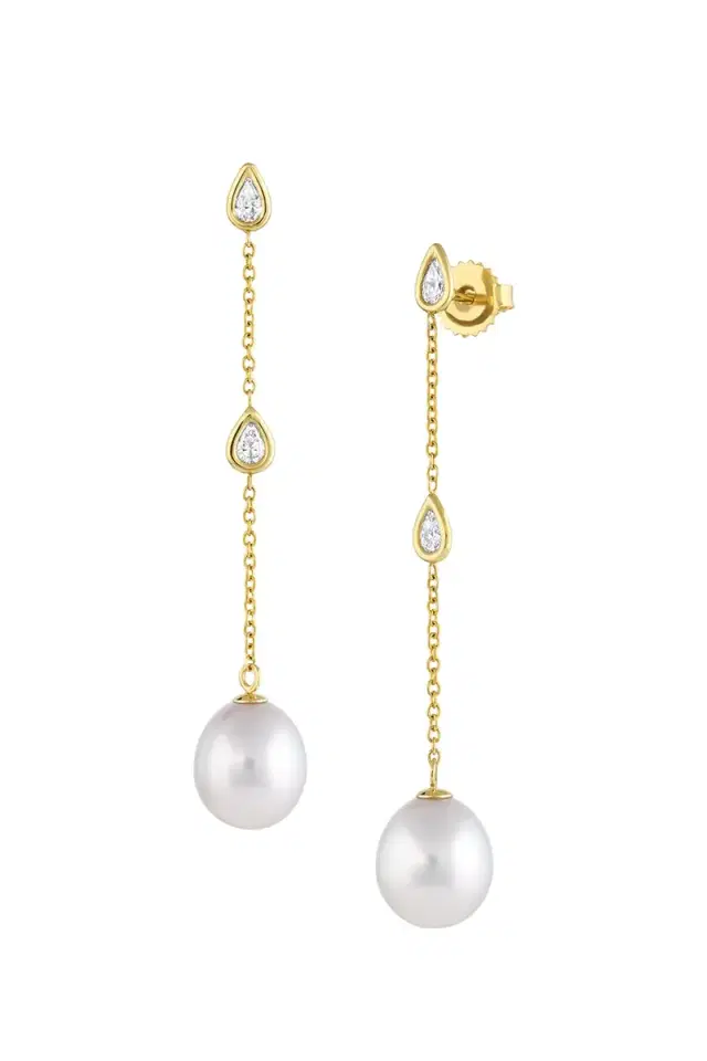 BAGGINS Diamond White Pearl Dangle Earrings