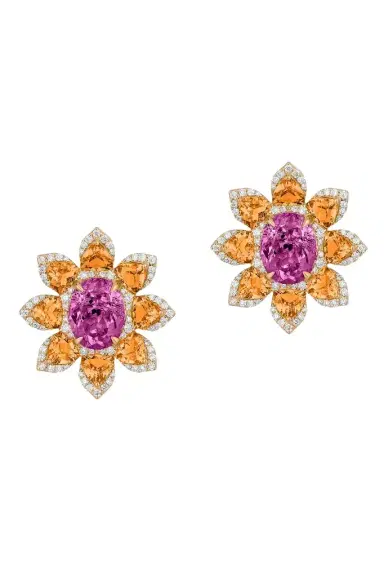 GOSHWARA Mandarin Garnet Rubellite Diamond Flower Stud Earrings | Thumbnail 1 GOSHWARA Mandarin Garnet Rubellite Diamond Flower Stud Earrings | Thumbnail 1