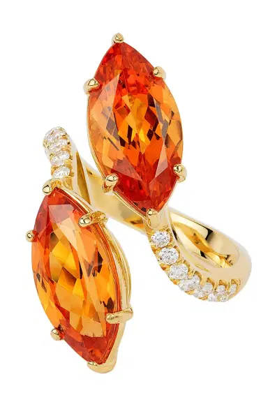 GOSHWARA Mandarin Garnet Diamond Marquise Twin Ring | Thumbnail 2