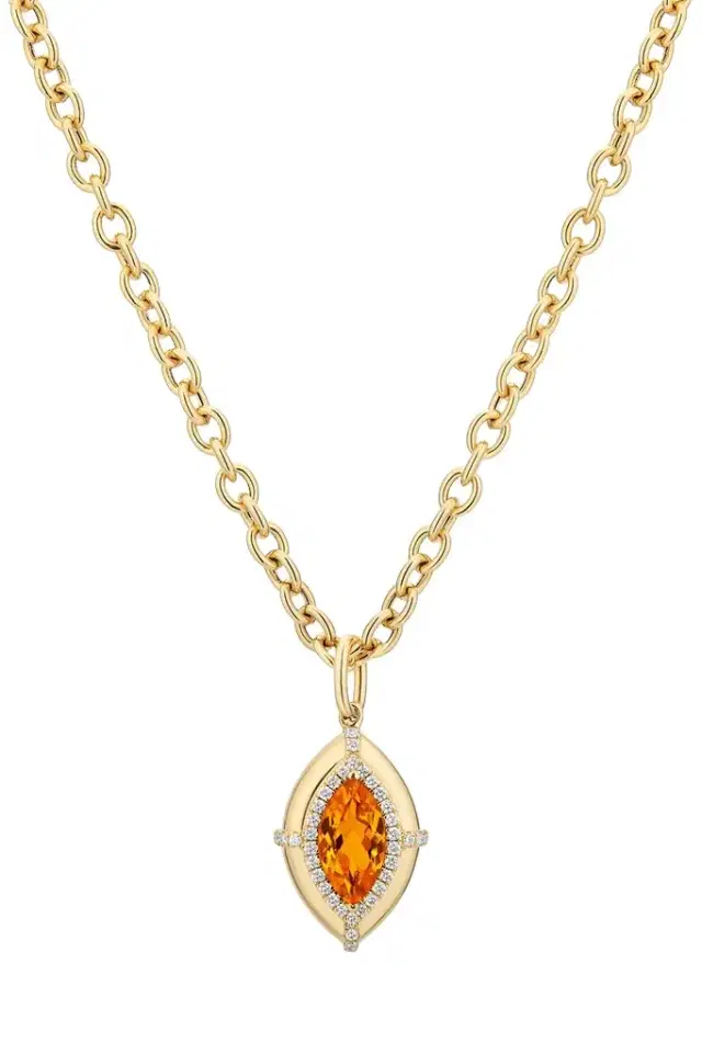 GOSHWARA Mandarin Garnet Diamond Marquise Pendant Necklace
