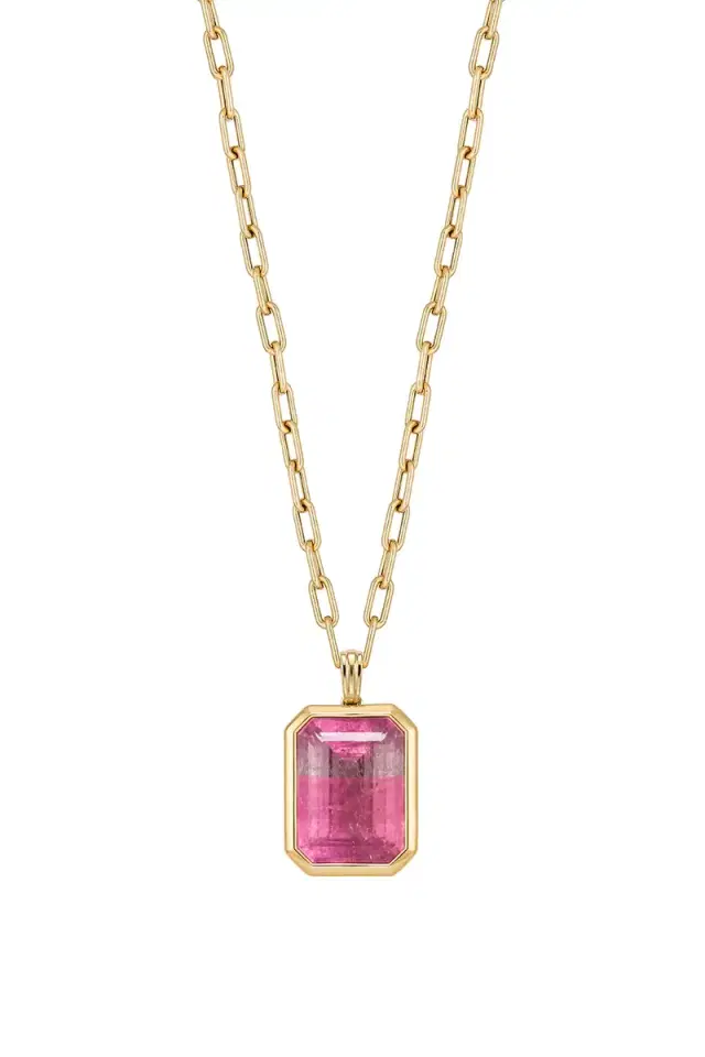 GOSHWARA Watermelon Tourmaline Emerald Cut Pendant Necklace