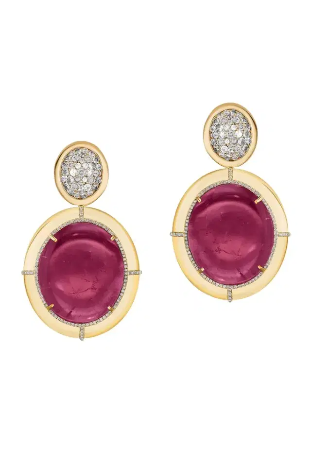 GOSHWARA Pink Tourmaline Diamond Oval Earrings