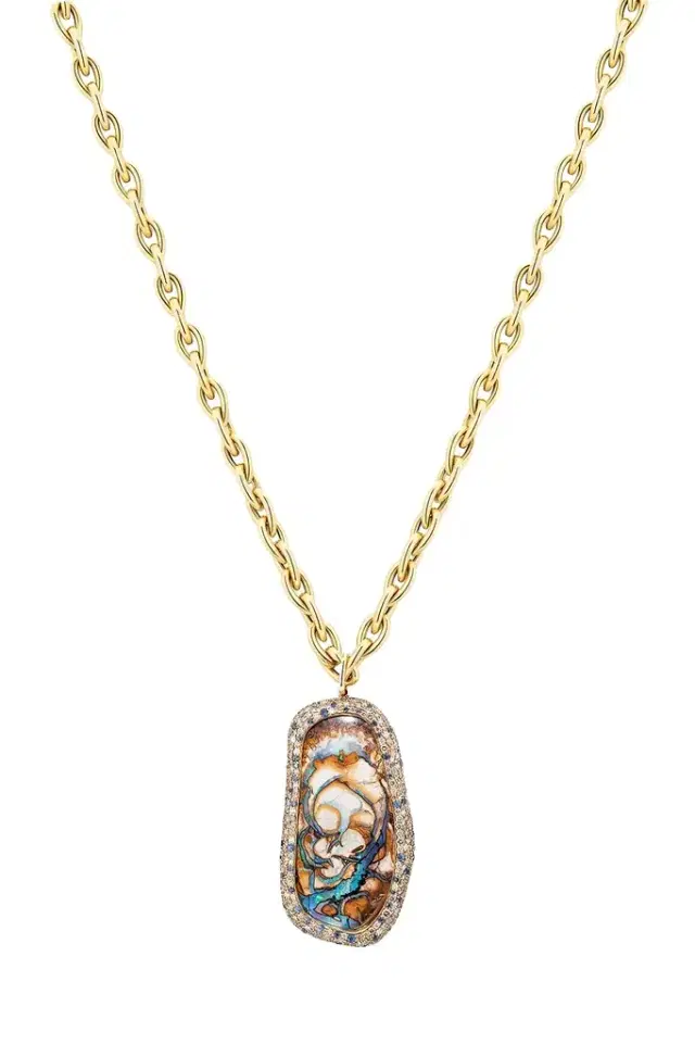 GOSHWARA Brown Opal Diamond Sapphire Mosaic Pendant Necklace